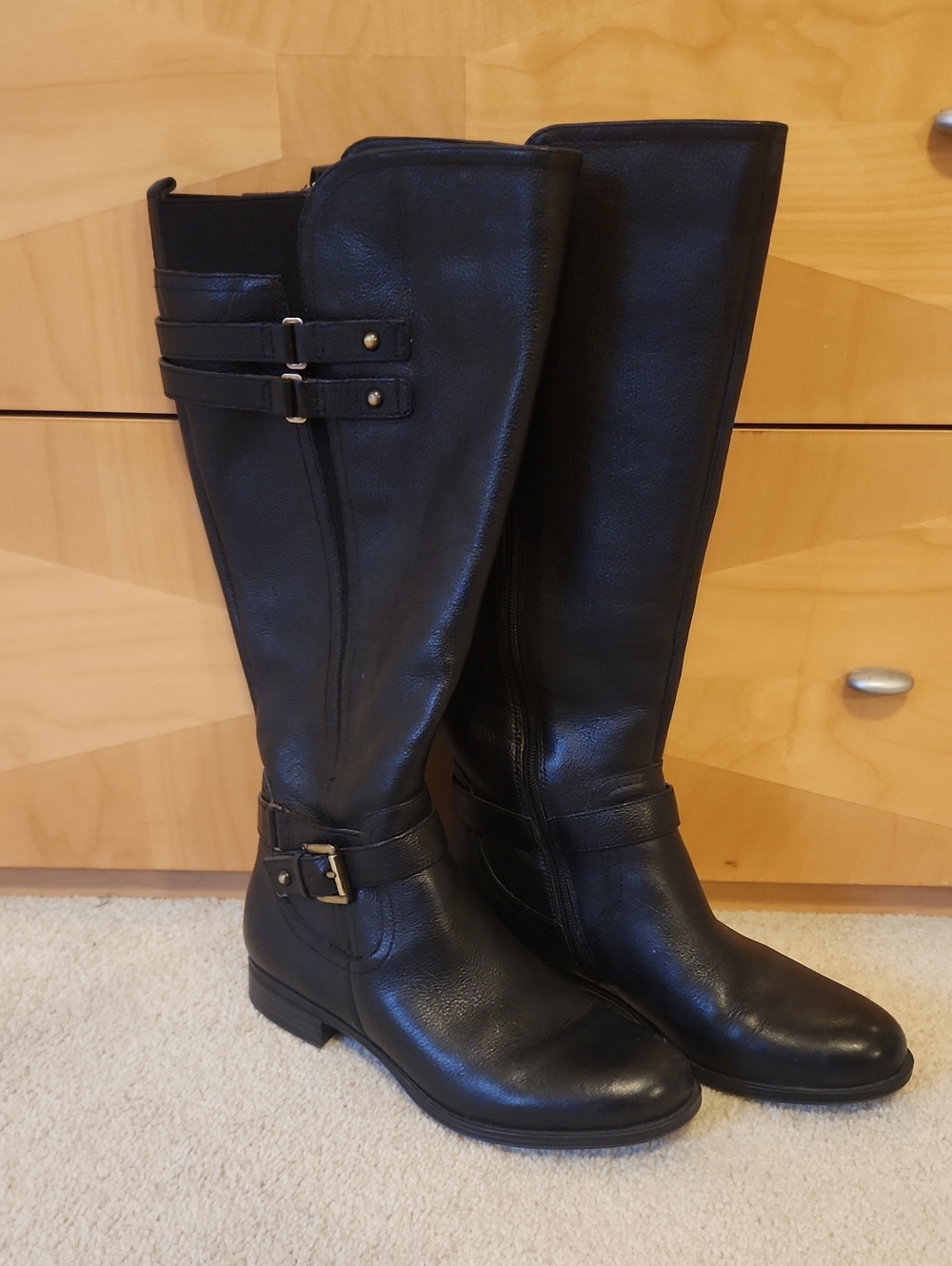 Women's Naturalizer Wide Calf Jackie Riding Boots Black Leather Size 7M